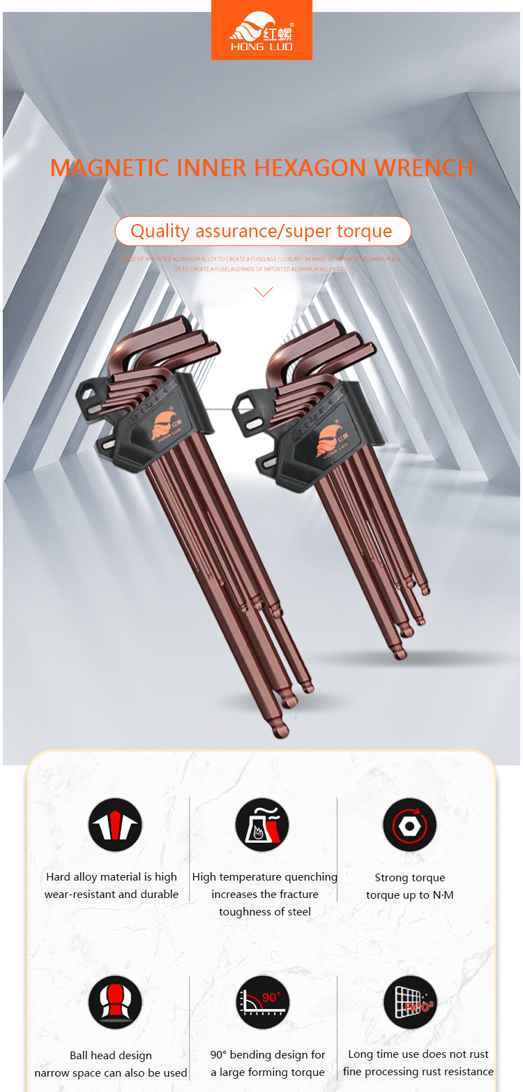 9Pcs/set Magnetic Wrench Double-End L Type Hex Wrench Set Allen Key Hexagon Flat Ball Torx Star Head Spanner Key Set Hand Tools