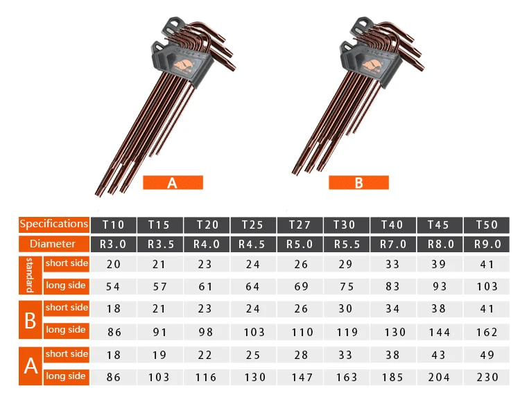 9Pcs/set Magnetic Wrench Double-End L Type Hex Wrench Set Allen Key Hexagon Flat Ball Torx Star Head Spanner Key Set Hand Tools