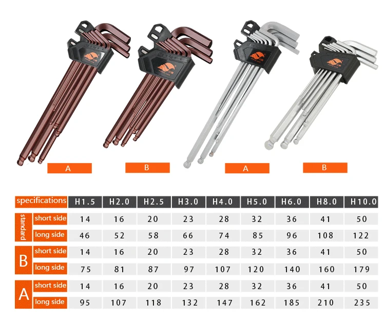 9Pcs/set Magnetic Wrench Double-End L Type Hex Wrench Set Allen Key Hexagon Flat Ball Torx Star Head Spanner Key Set Hand Tools