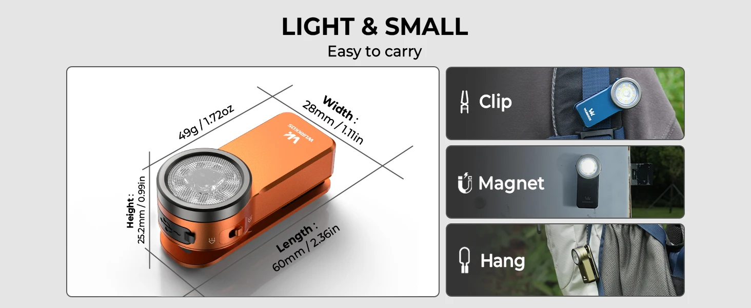 Lampara Wurkkos HD03 680LM Mini Clip USB Recargable RGB Con Imán