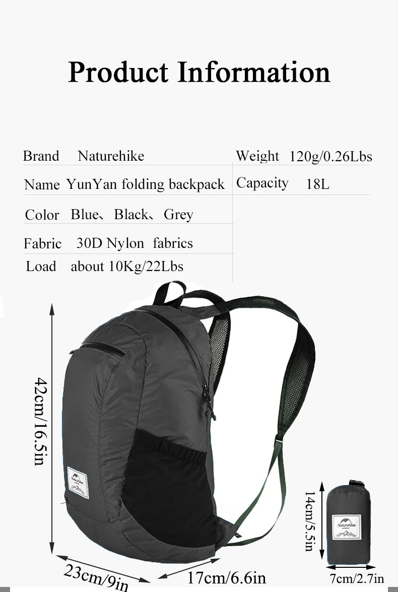 Mochila Naturehike 18L Camping Waterproof De Nylon Para Deporte Viaje