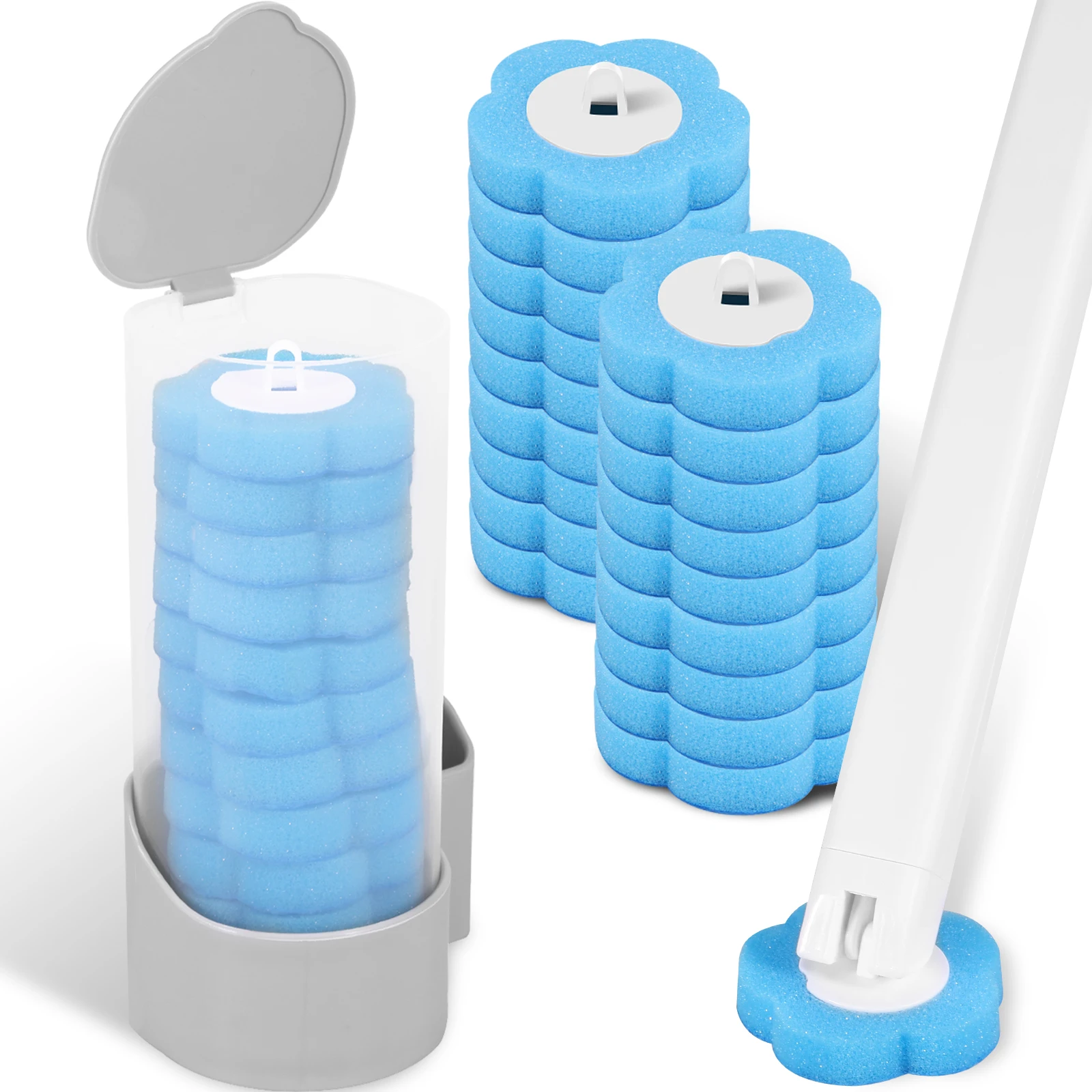 24/72Pcs Disposable Toilet Brush Long Handle Wall-mounted Wc Cleaning Tool Kit with Replaceable Brush Head Bathroom Accessories