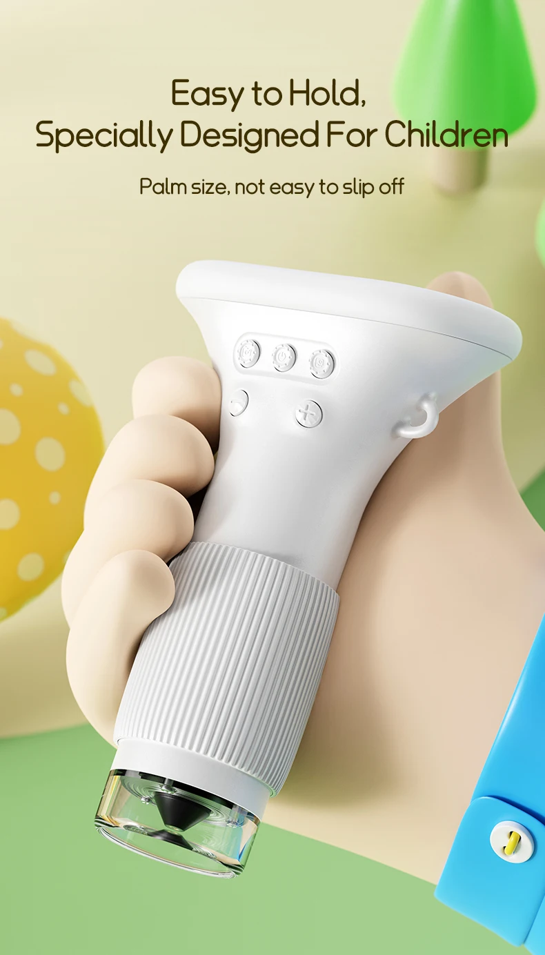 Microscopio para niños de bolsillo portátil pantalla IPS de 2 pulgadas 1000X microscopios digitales de mano con 8 luces LED ajustables