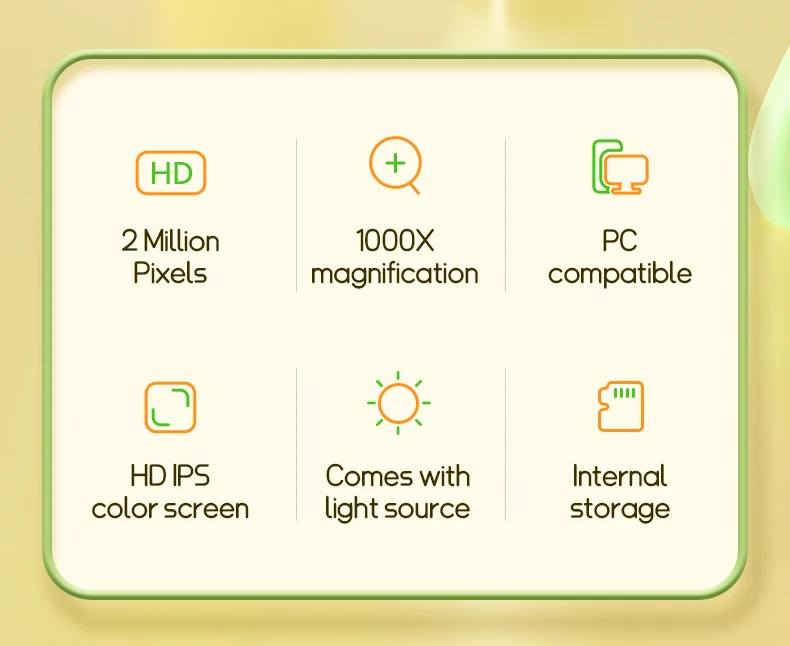 Microscopio para niños de bolsillo portátil pantalla IPS de 2 pulgadas 1000X microscopios digitales de mano con 8 luces LED ajustables