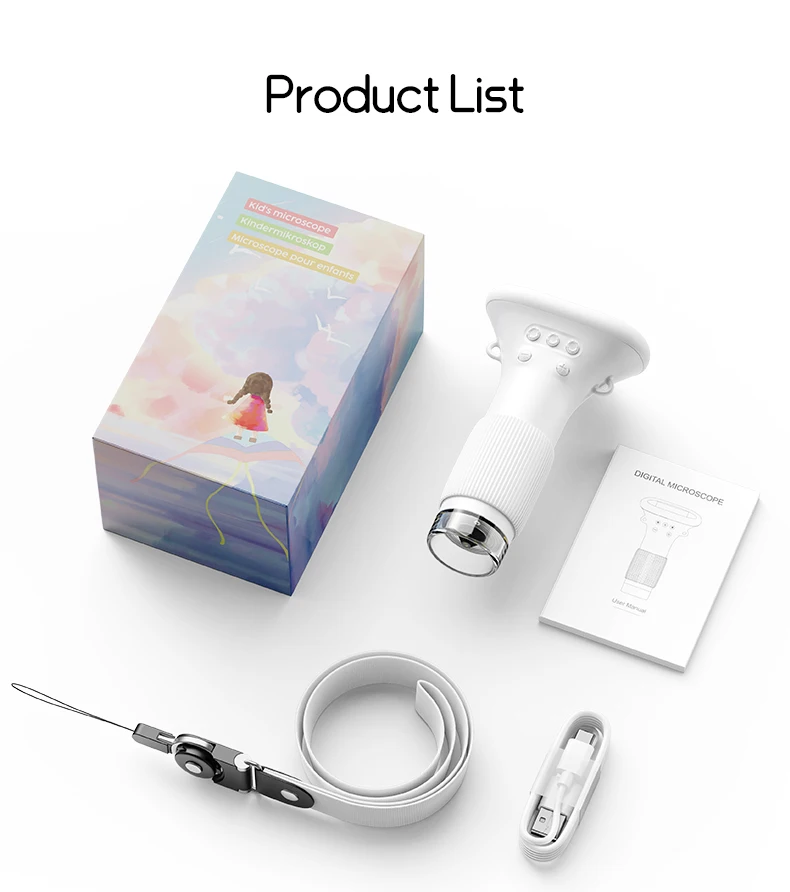 Microscopio para niños de bolsillo portátil pantalla IPS de 2 pulgadas 1000X microscopios digitales de mano con 8 luces LED ajustables