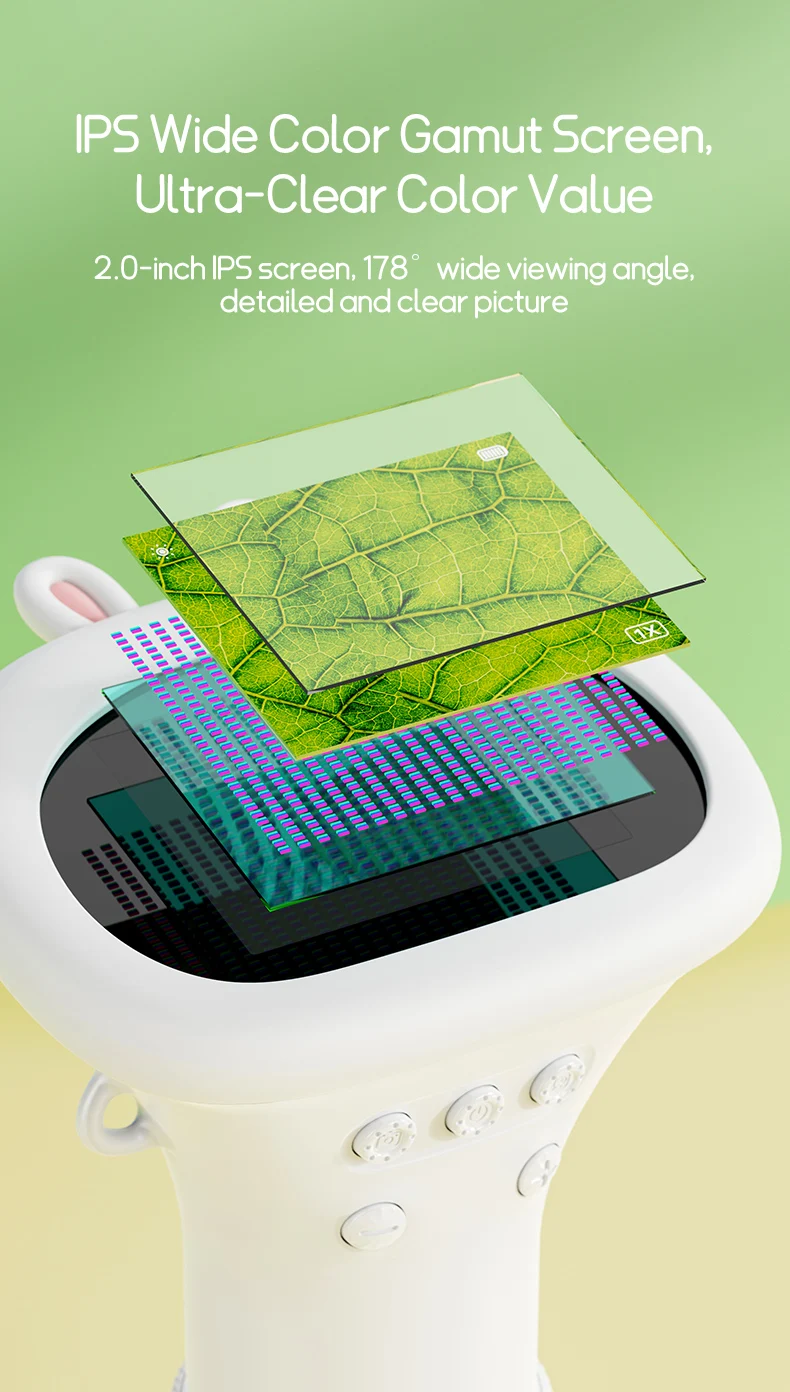 Microscopio para niños de bolsillo portátil pantalla IPS de 2 pulgadas 1000X microscopios digitales de mano con 8 luces LED ajustables
