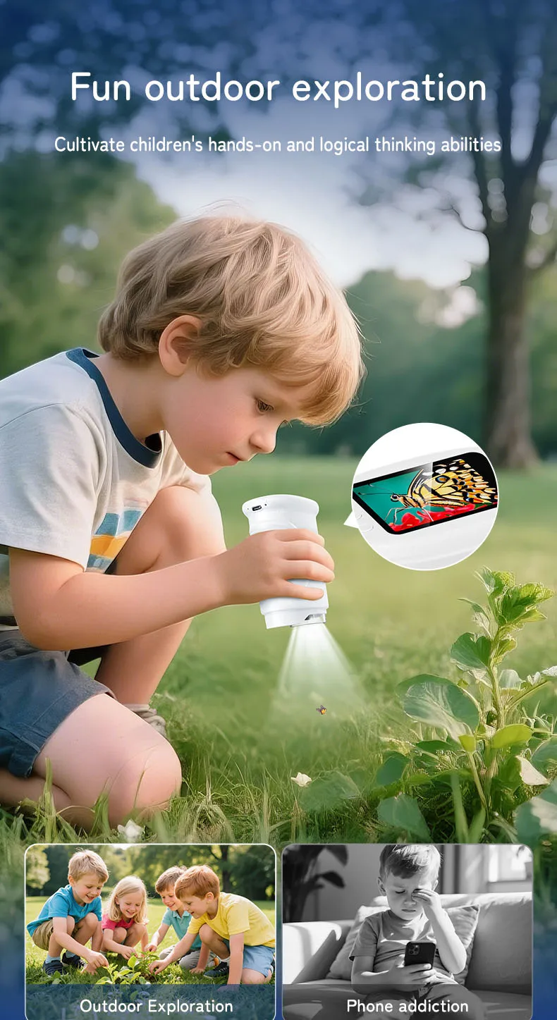 Microscopio de mano 1000X para niños, Mini microscopios digitales de bolsillo recargables con pantalla de 2,0 