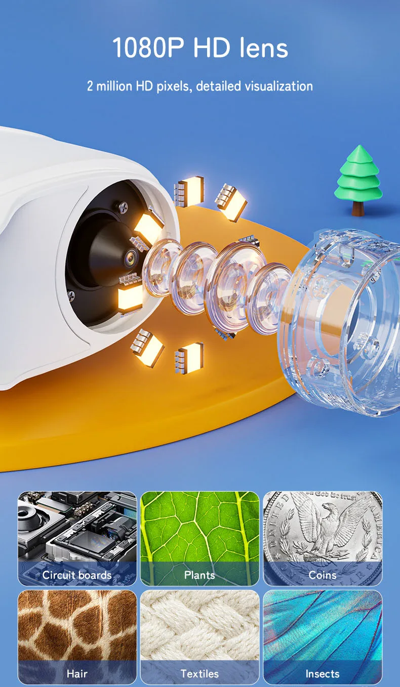 Microscopio de mano 1000X para niños, Mini microscopios digitales de bolsillo recargables con pantalla de 2,0 